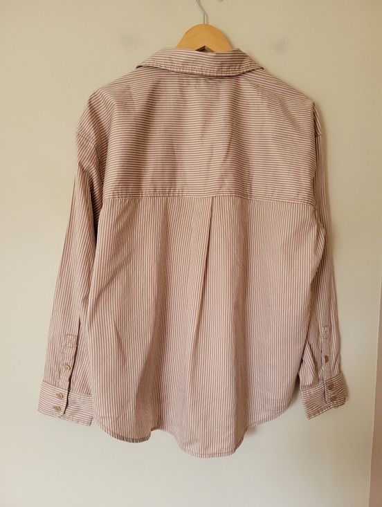 NWT American Eagle Perfect Button-Up Shirt Women's Oversized Tan Stripe Medium - Picture 4 of 10
